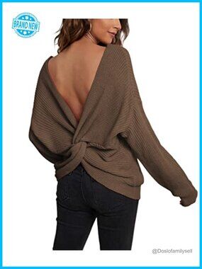 Womens Off Shoulder Criss Cross Back V Neck Batwing Cropped Knit Sweater